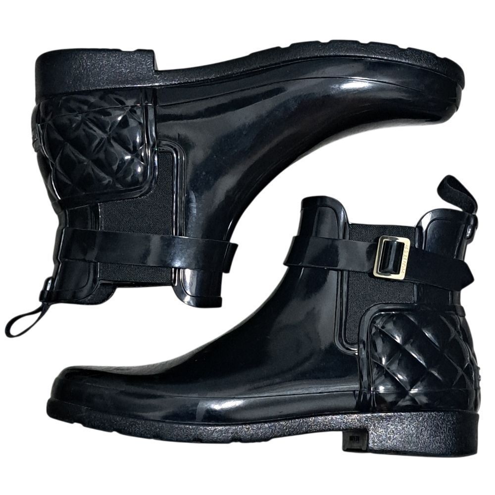 Hunter Women's Refined Quilted Gothic Winter Rain Rubber Chelsea Boots Sz 9 Blac